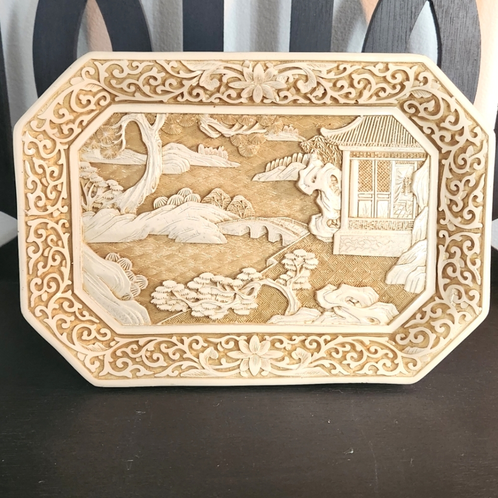 Ivory Dynasty deep Carved Plate Rare Vintage Find